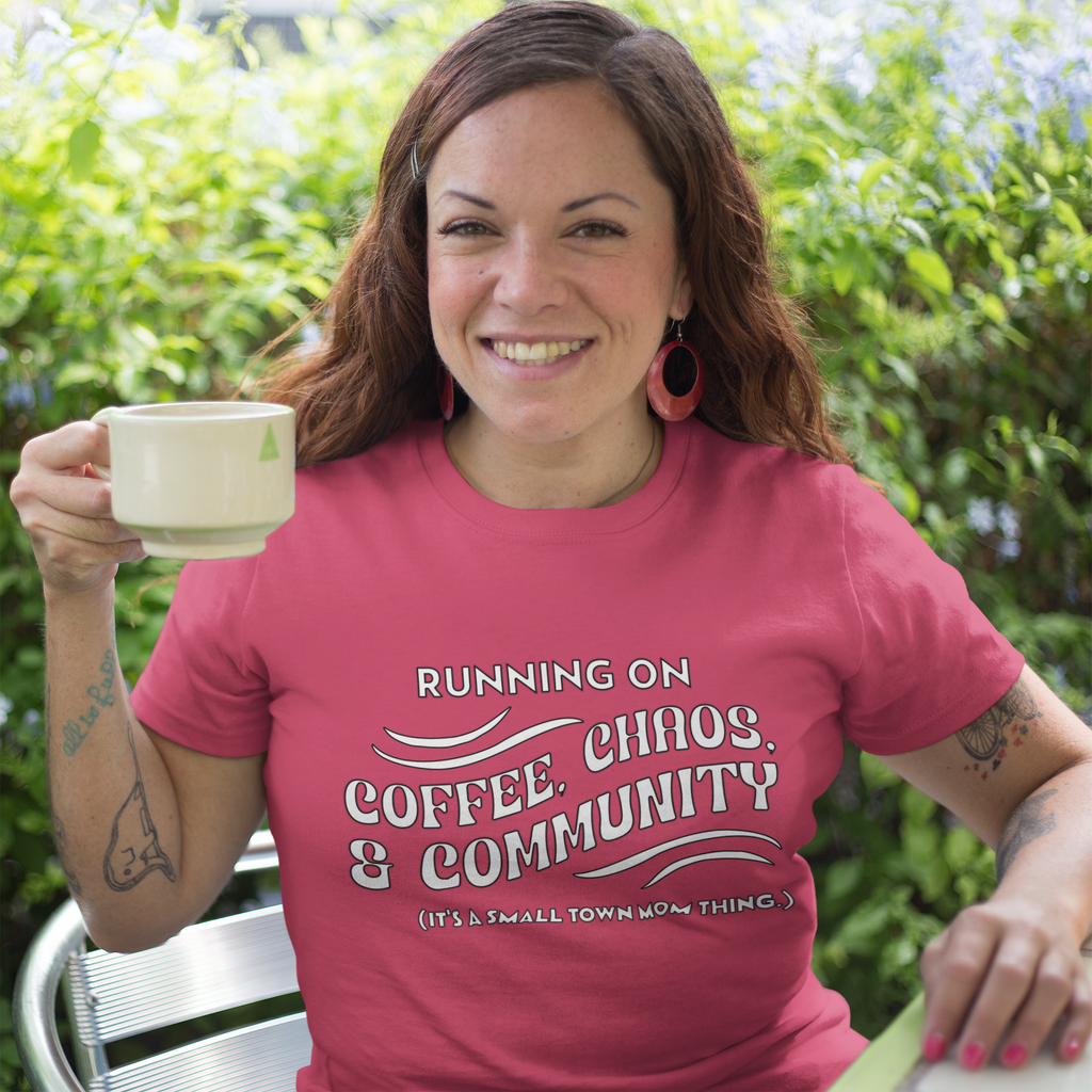 Running on Coffee, Chaos, & Community - Unisex t-shirt